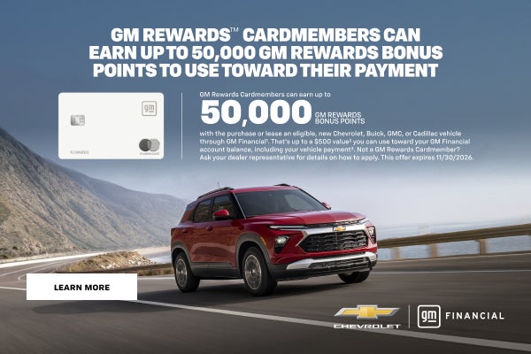 GM Rewards. GM Rewards Cardmembers can earn up to 50,000 GM Rewards bonus points with the purchas...